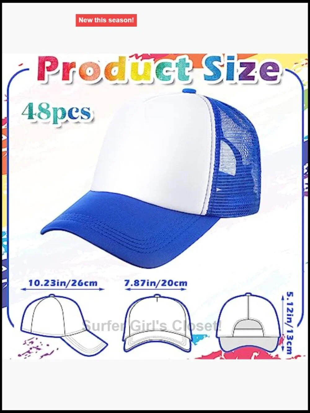 48 Pack Plain Mesh Sublimation Blank Baseball Caps Adjustable Snapback